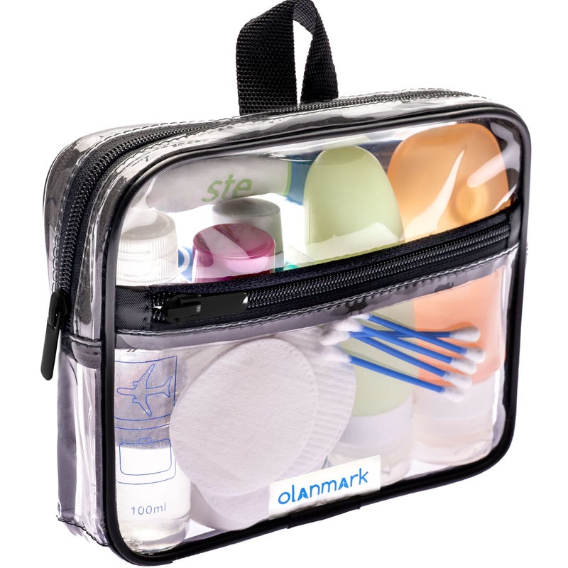 Olanmark TSA Approved Toiletry Bag 3-1-1 Clear Travel Cosmetic Bag with Handle - Quart Size Bag with Zipper - Carry-on Luggage Clear Toiletry Bag for Liquids - Airport Airline TSA Compliant Bag for Man Women - Image 1